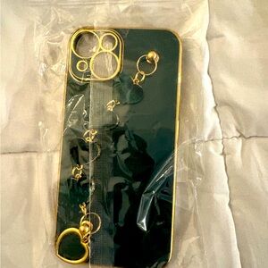 Elegant Black and Gold Phone Case with Heart Charm